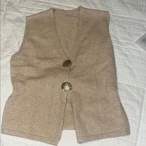 Commense Beige Cardigan Vest with Gold Buttons
